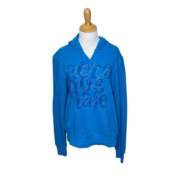 Aeropostale New York City Bright Blue Silver Hoodie Jacket Sweatshirt Size large - Picture 1 of 7